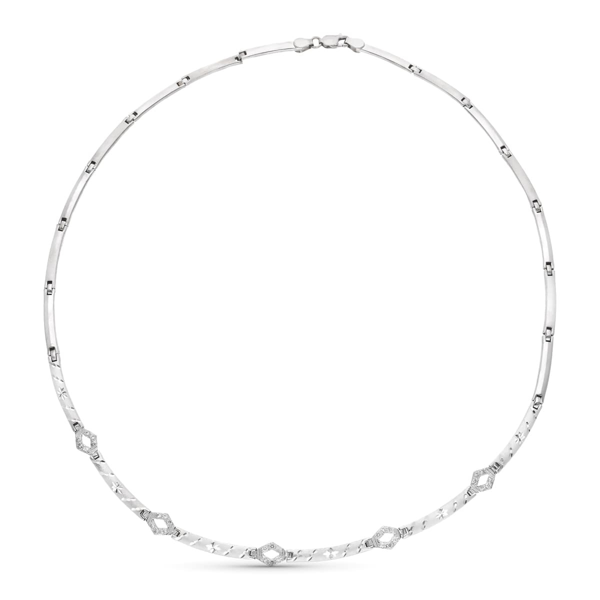 Gargantilla Mate y Brillo Tallado con Circonitas de oro blanco 18K
