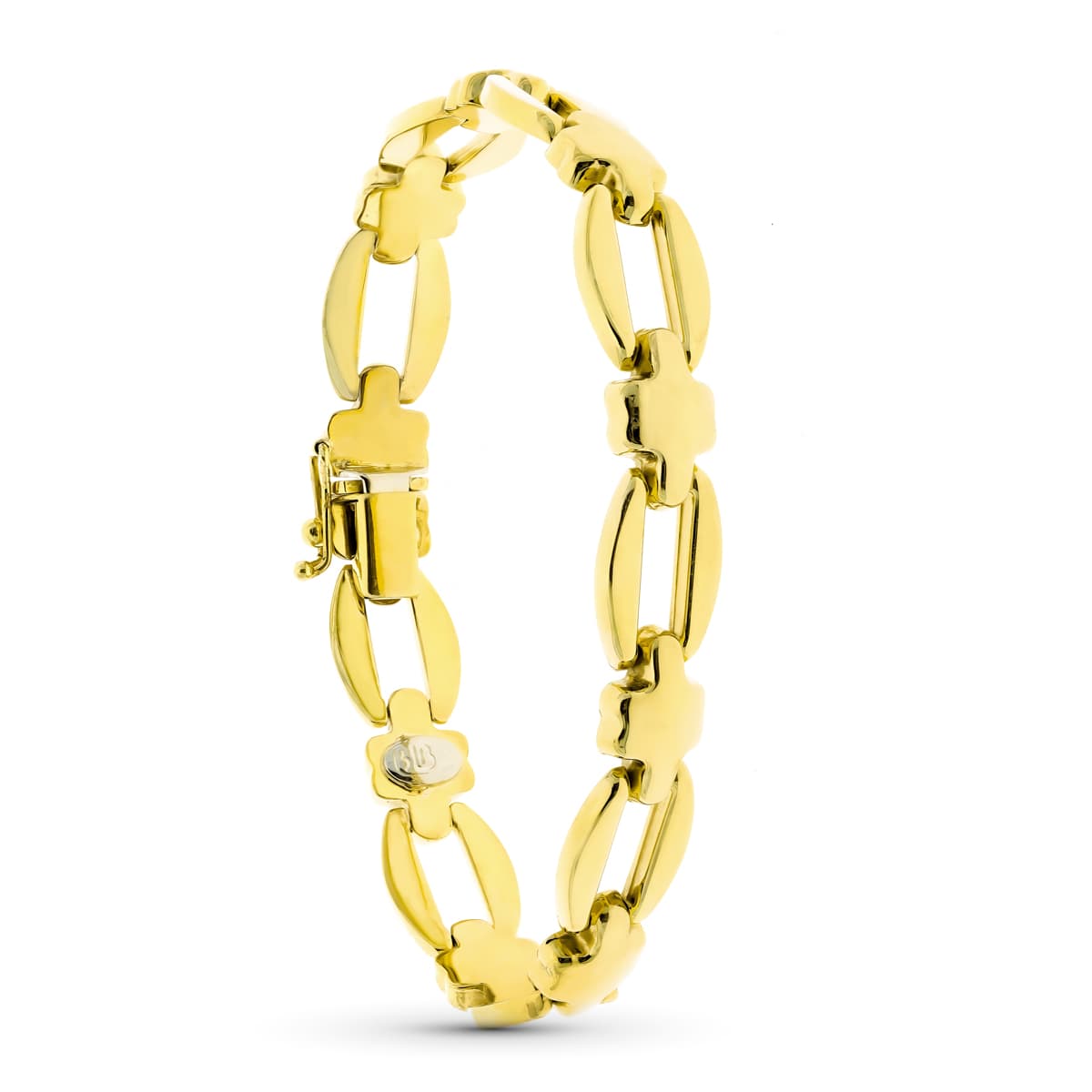Pulsera Eslabon Oval y Cruz 19 cm de oro amarillo 18K
