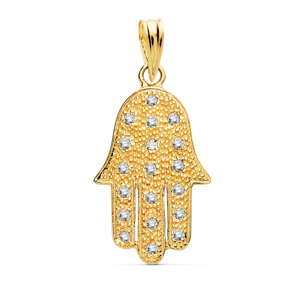 Colgante Amuleto Mano de Fatima 22 x 15 mm de oro amarillo 18K