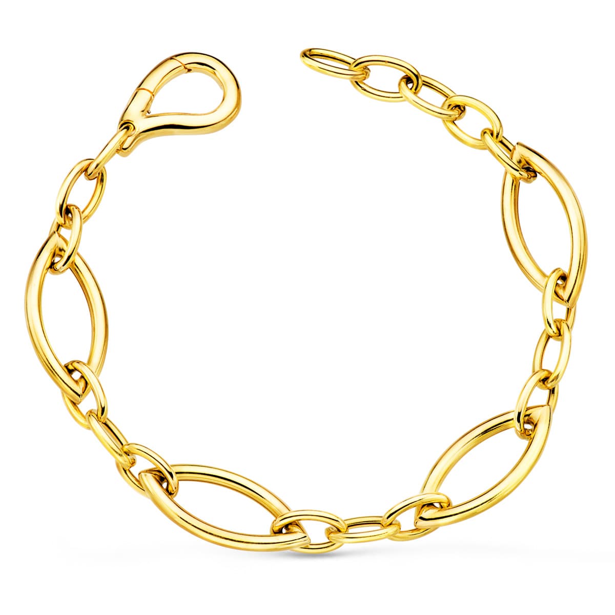 18K PULSERA ORO AMARILLO ESLABONES OVALES BRILLO ANCHO 10 MM LARGO 19.5 CM
