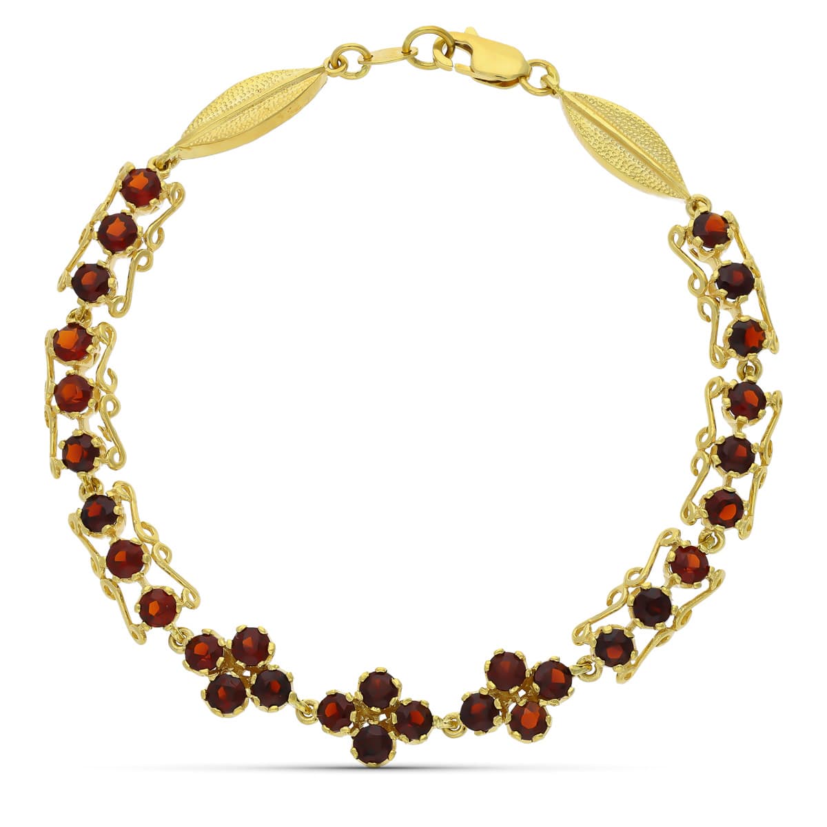 Pulsera y Granates 19 cm de oro amarillo 18K