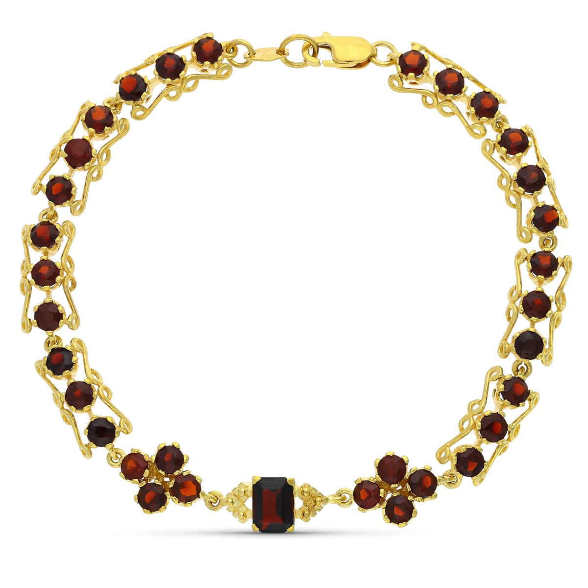 Pulsera y Granates 19 cm de oro amarillo 18K