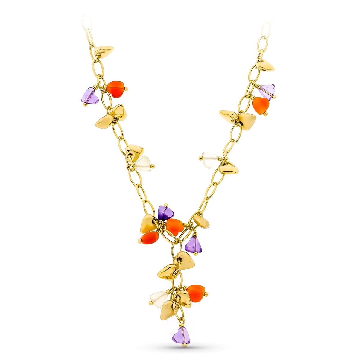 Gargantilla Mate y Brillo Piedras de Color de oro amarillo 18K