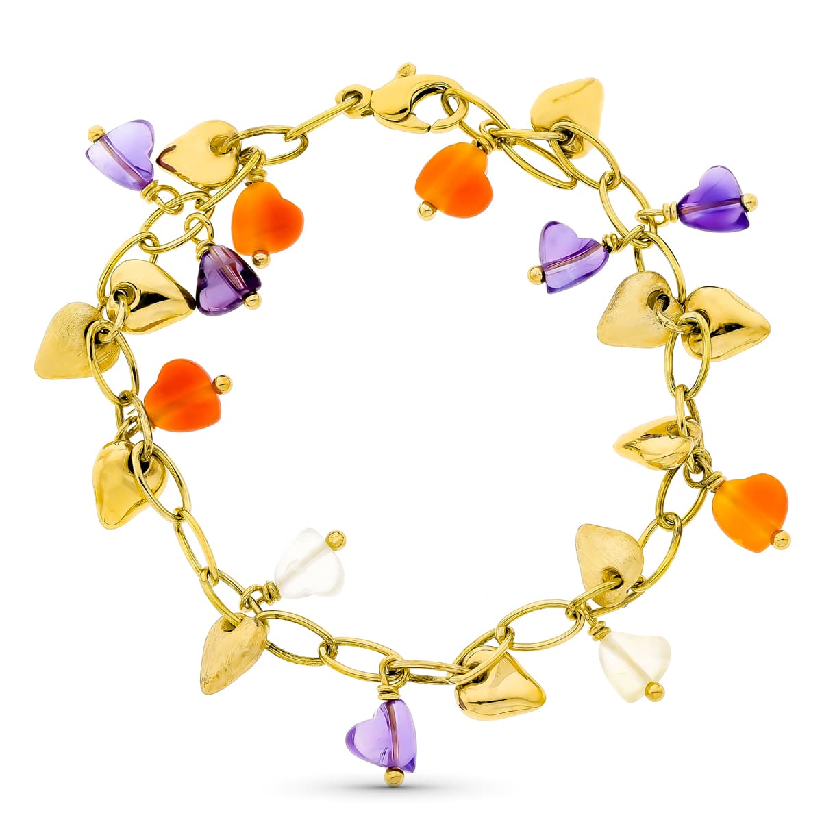 Pulsera Mate y Brillo Piedras Color de oro amarillo 18K