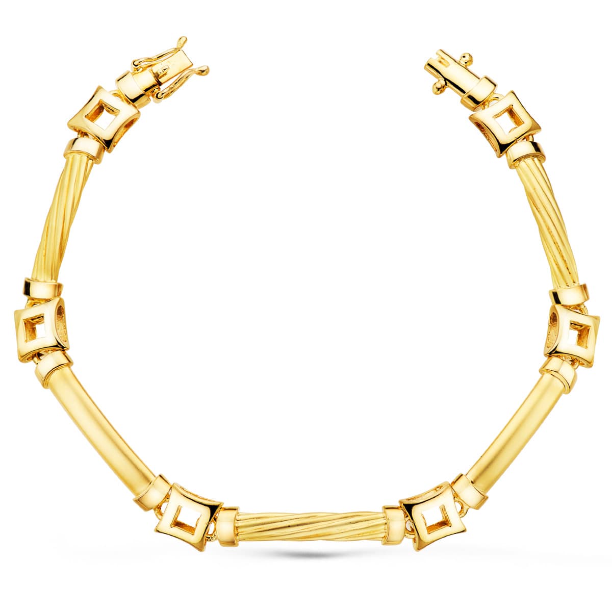 Pulsera Eslabones y Cuadrados Ancho 8 mm Largo 20 cm de oro amarillo 18K
