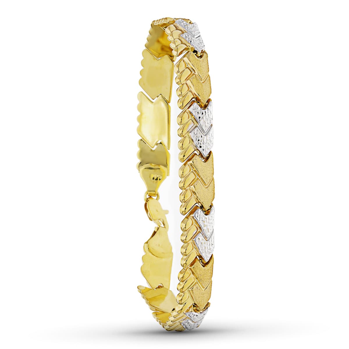 Pulsera Bicolor Estampada Circonitas. 19 cm 18K