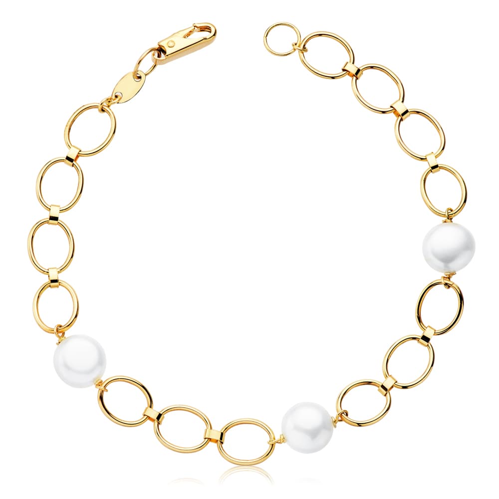 Pulsera Comunion Perla Cultivada Oval 18 cm 18K