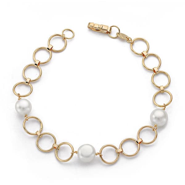Pulsera Comunion Perla Cultivada Redonda 18 cm de oro amarillo 18K