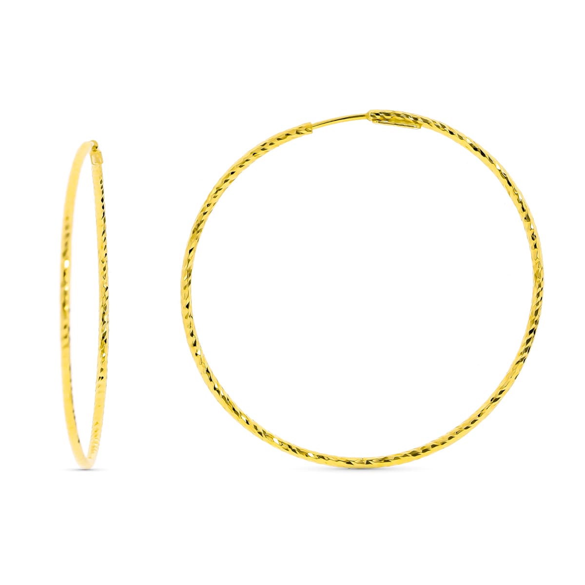 Pendientes Aros Diamantados. 40 x 1,50 mm de oro amarillo 18K