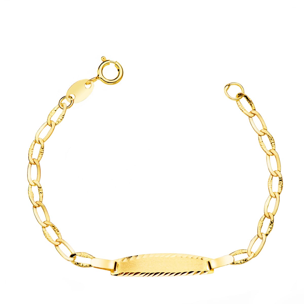 18K ESCLAVA BEBÉ ORO AMARILLO BILBAO PLACA CHAPA MATE TALLADA 19X4 MM 12CM