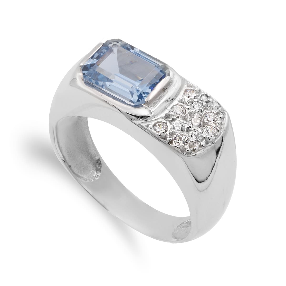 18K SORTIJA ORO BLANCO CON AGUAMARINA Y CIRCONITAS. ANCHO: 8 MM