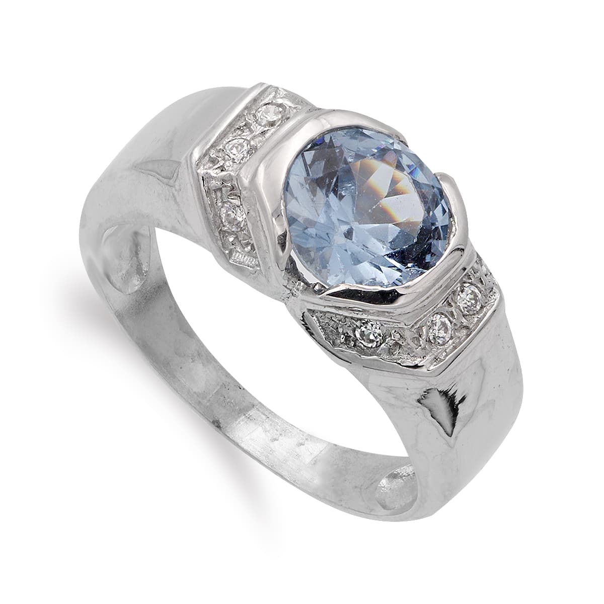 Sortija con Aguamarina. Ancho: 8 mm de oro blanco 18K
