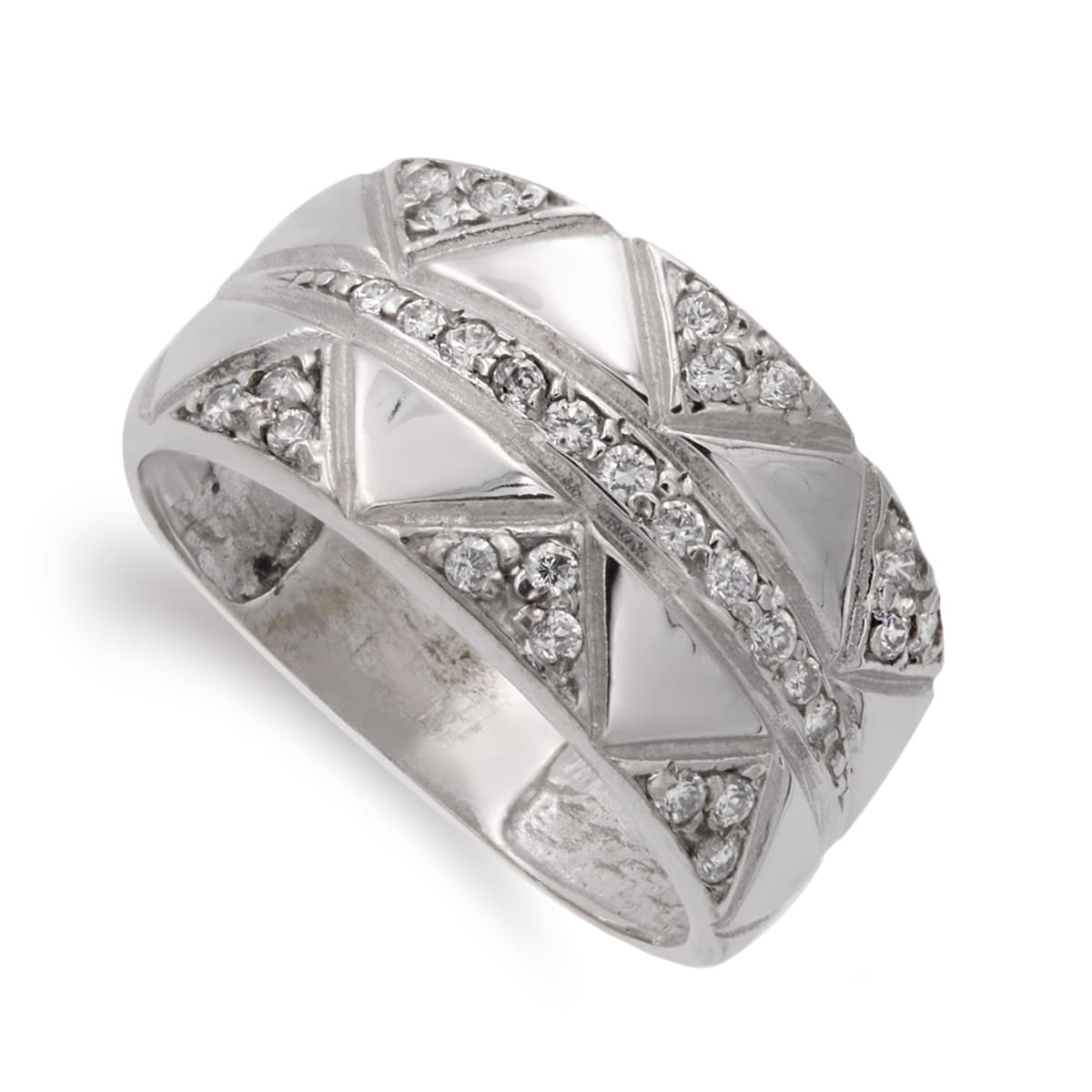 Sortija Rombos y Circonita Ancho: 10 mm de oro blanco 18K