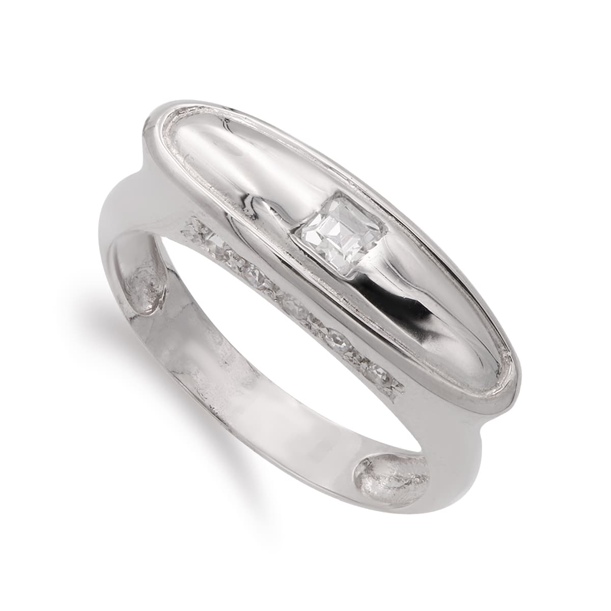 Sortija con Circonita. Ancho: 7 mm de oro blanco 18K