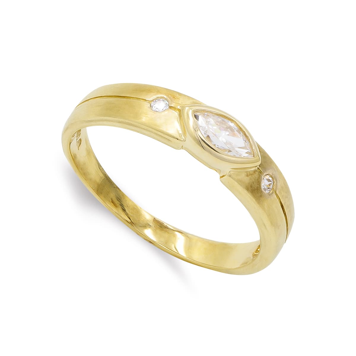Sortija Mate y Brillo con Circonitas. Ancho: 4,5 mm de oro amarillo 18K