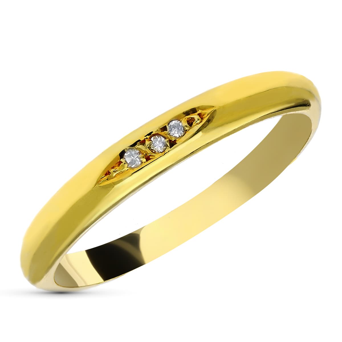 18K ALIANZA ORO AMARILLO 3 DIAMANTES TALLA BRILLANTE 0.06 QTS. VS-H