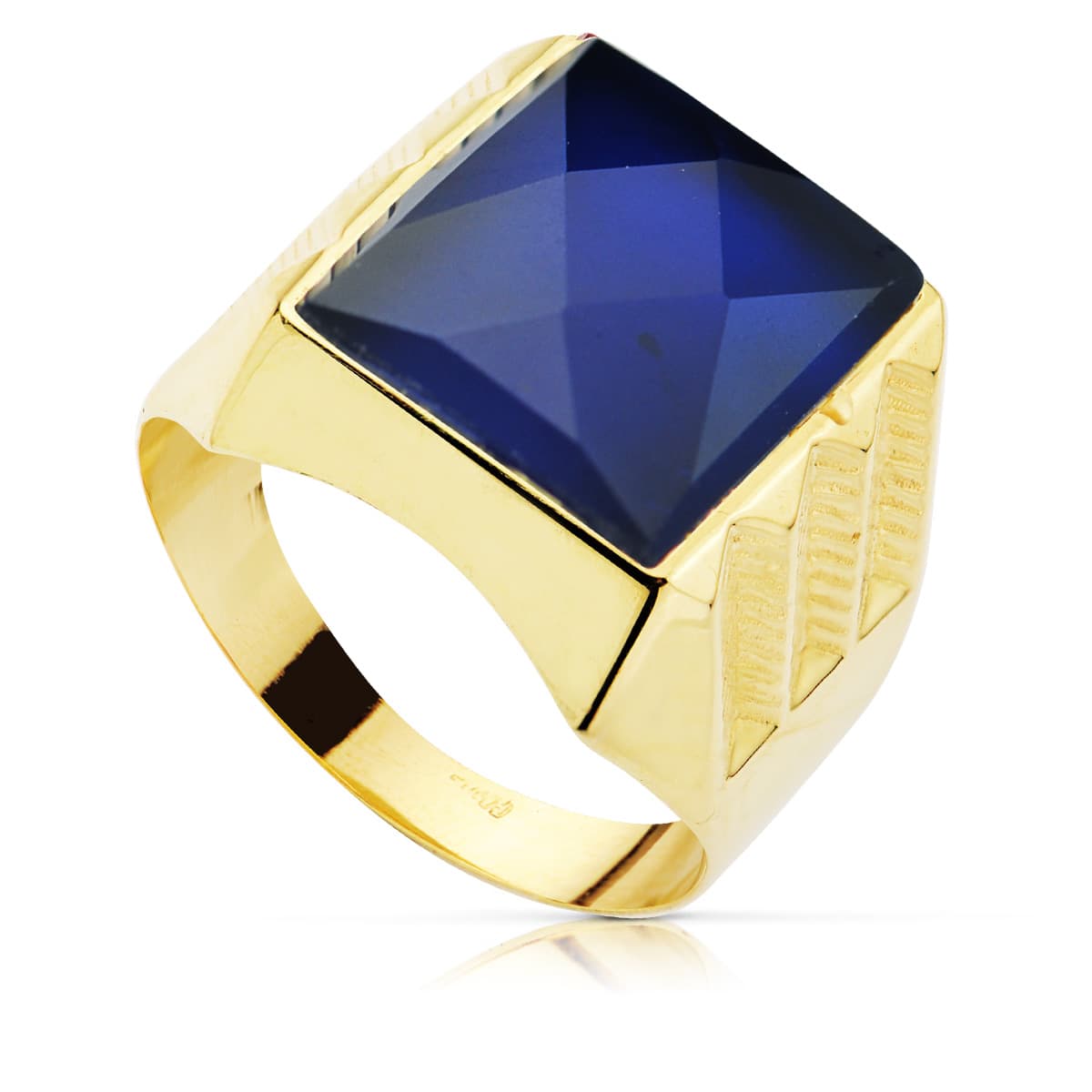 Sello Caballero Hueco Piedra Zafiro Spinel 14 x 12 mm de oro amarillo 18K
