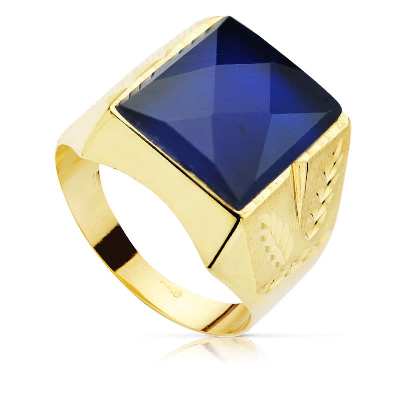 Sello Hueco Tallado con Zafiro Spinel 14 x 12 mm de oro amarillo 18K