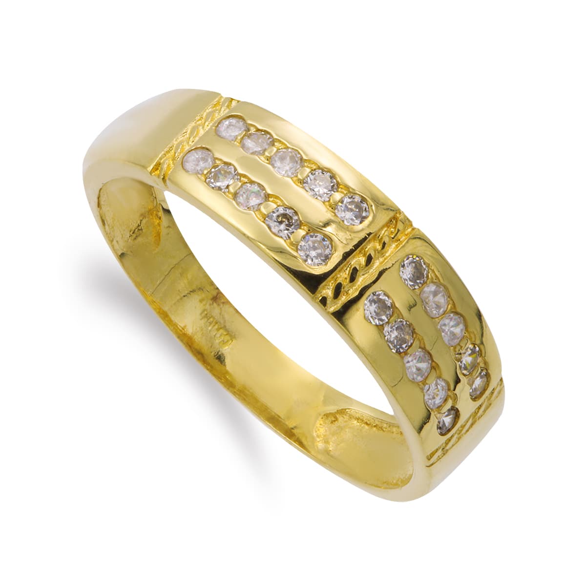 18K SORTIJA ORO AMARILLO MACIZA CON CIRCONITAS. ANCHO 6 MM