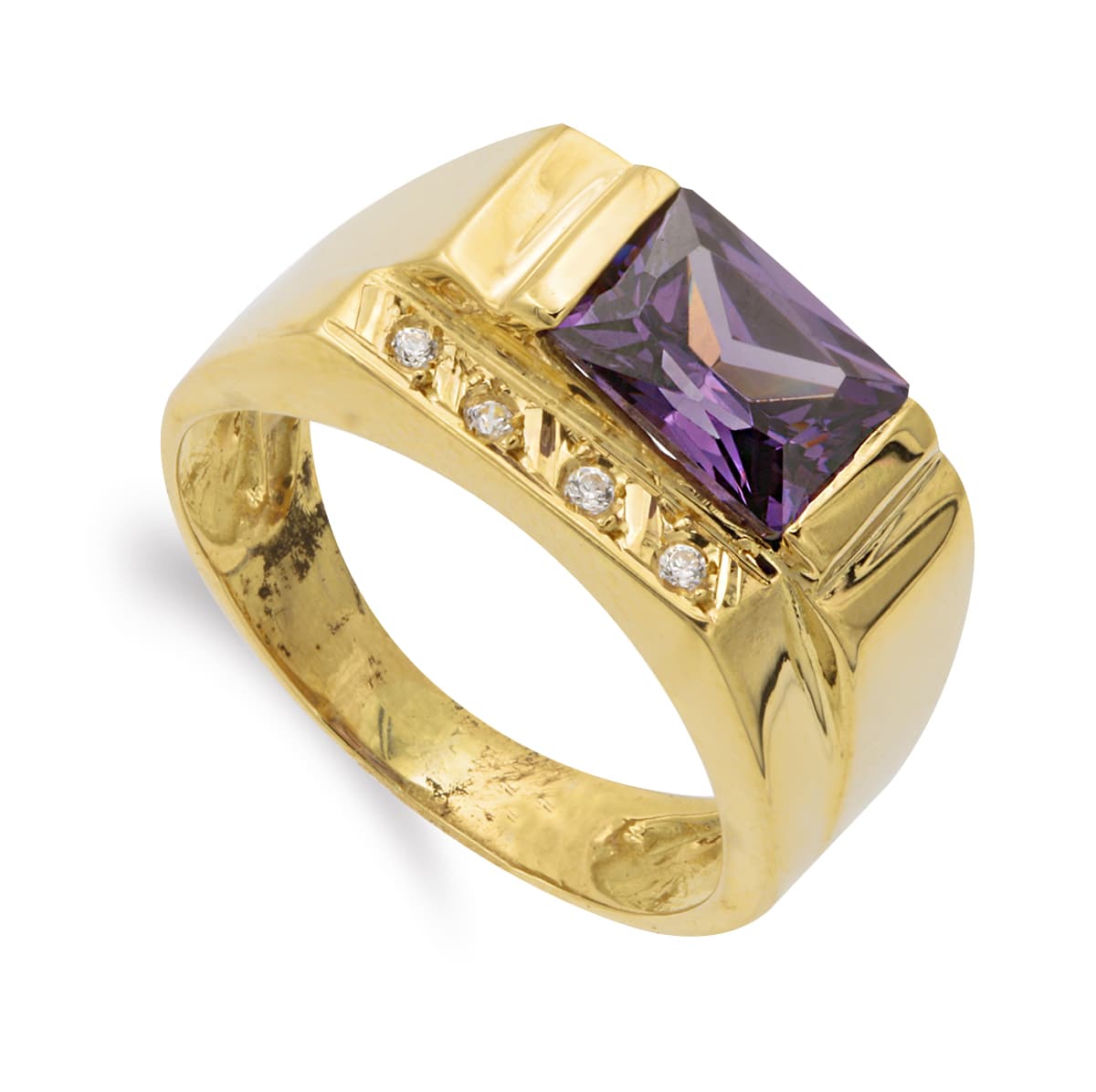 Sortija Amatista 8 x 6 mm y Circonitas de oro amarillo 18K
