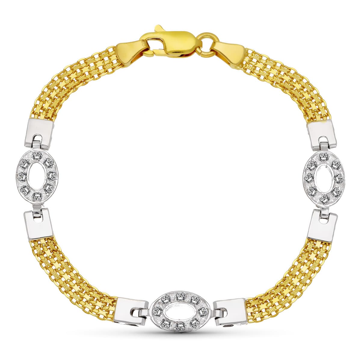 Pulsera Bicolor Maya Oval Circonitas 18K