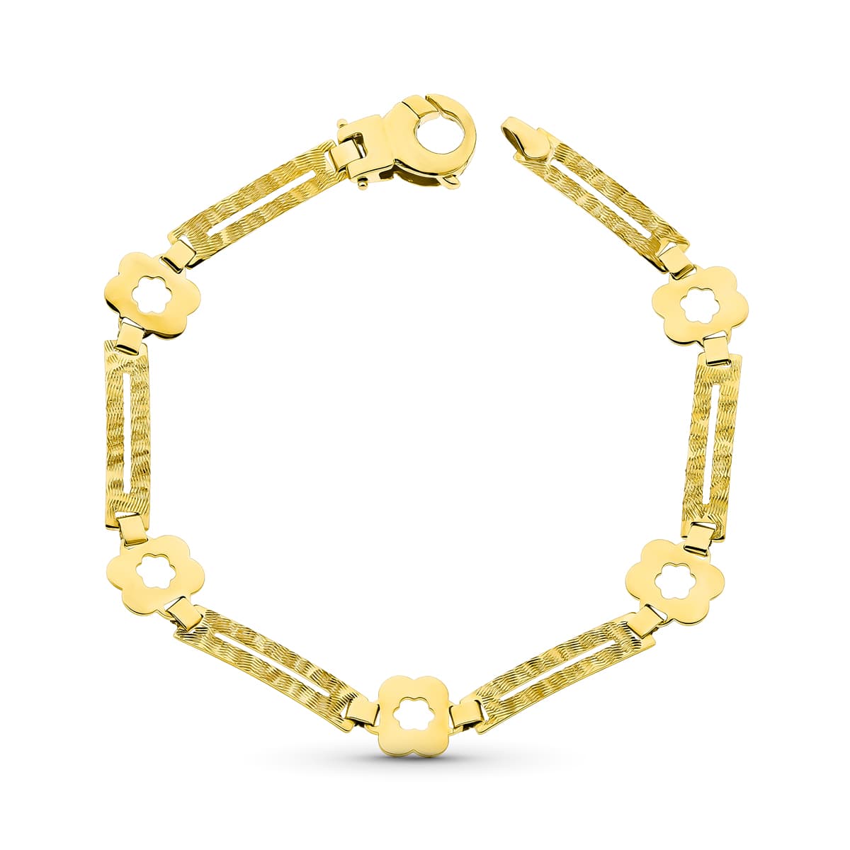Pulsera Flores y Rectangulos Mate y Brillo de oro amarillo 18K