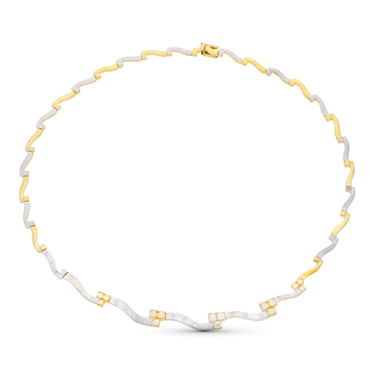 18K GARGANTILLA ORO BICOLOR MATE Y BRILLO CON CIRCONITAS