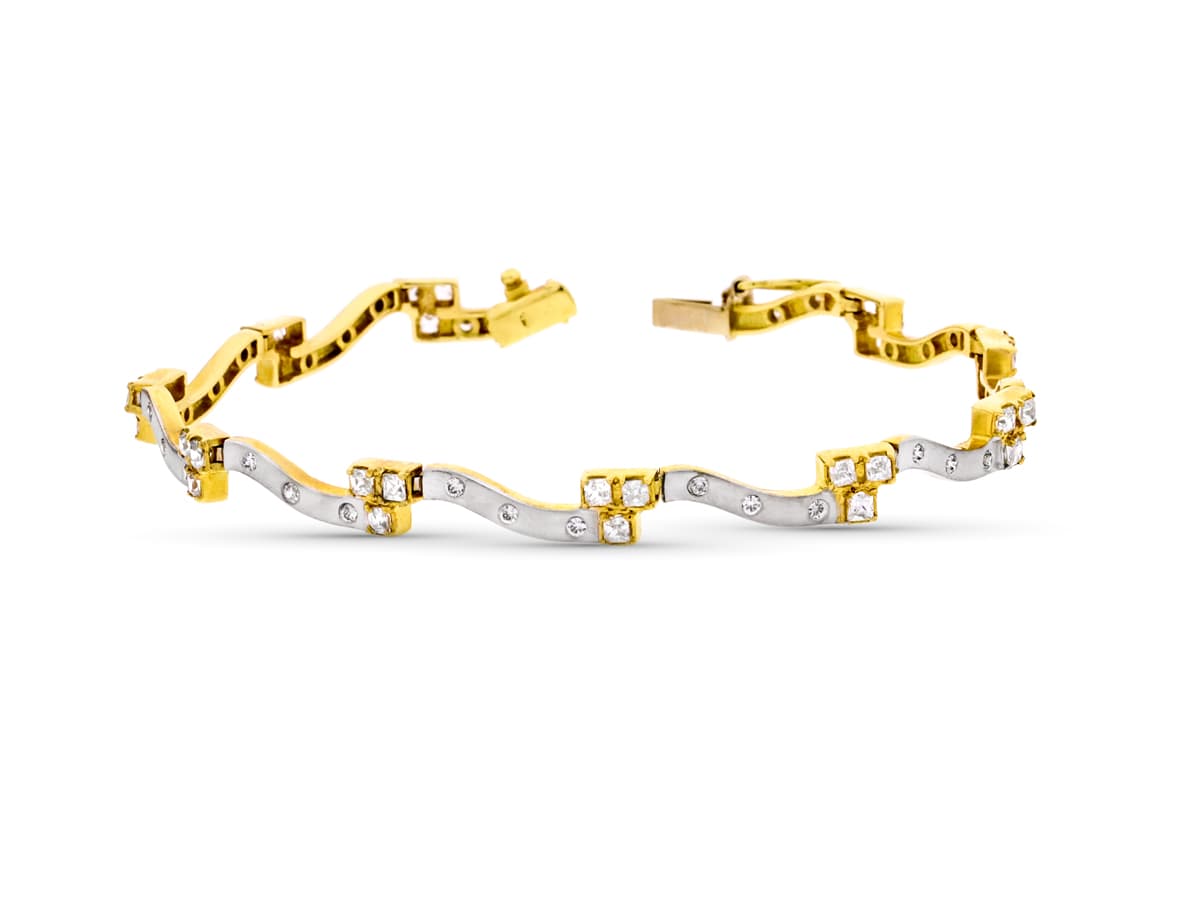 Pulsera Bicolor con Circonitas 18K