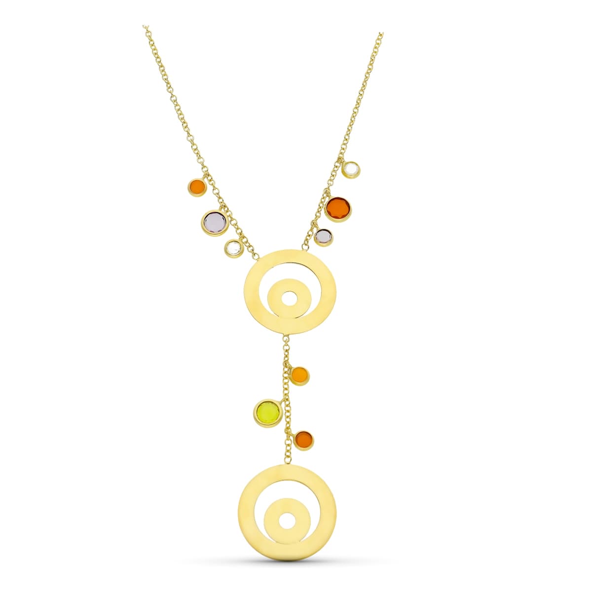 Gargantilla Piedras de Colores y Circulos de oro amarillo 18K