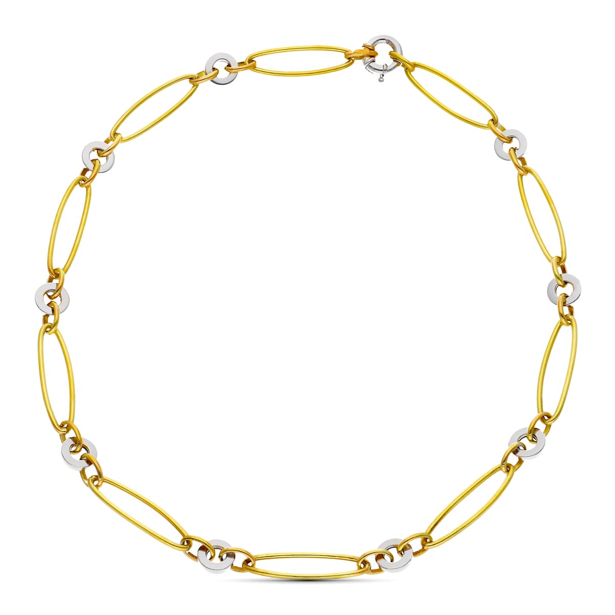18K GARGANTILLA ORO BICOLOR ESLABONES OVALES Y CIRCULOS
