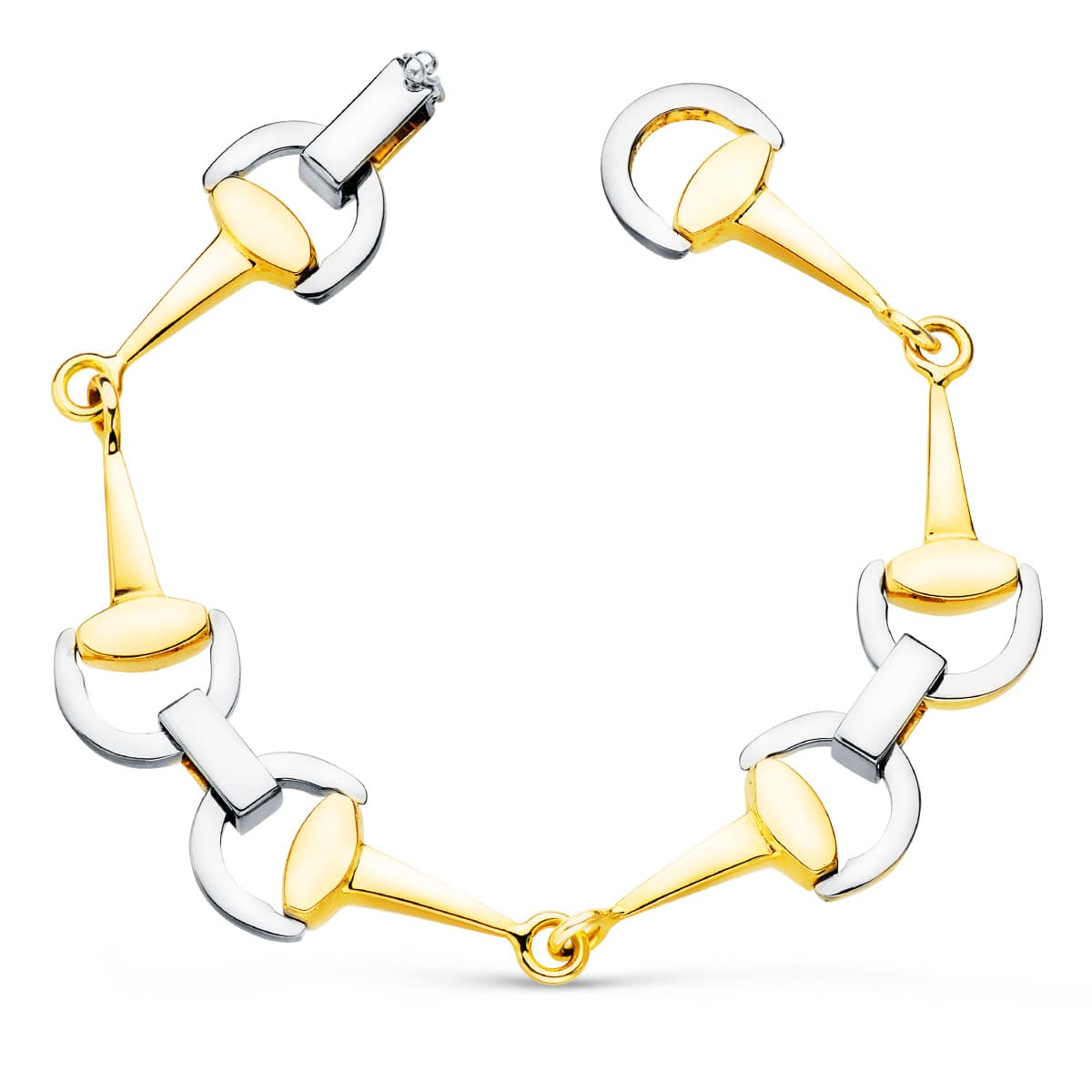 Pulsera Bicolor Estribos. Ancho 14 mm Largo 20 cm 18K