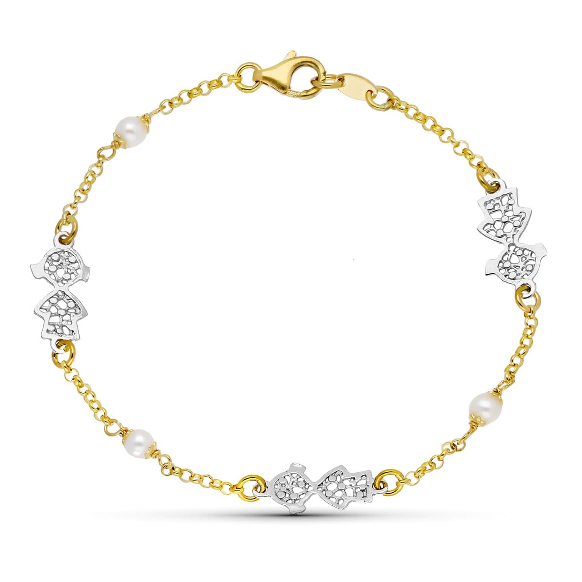 Pulsera Bicolor Perla 18 cm 18K