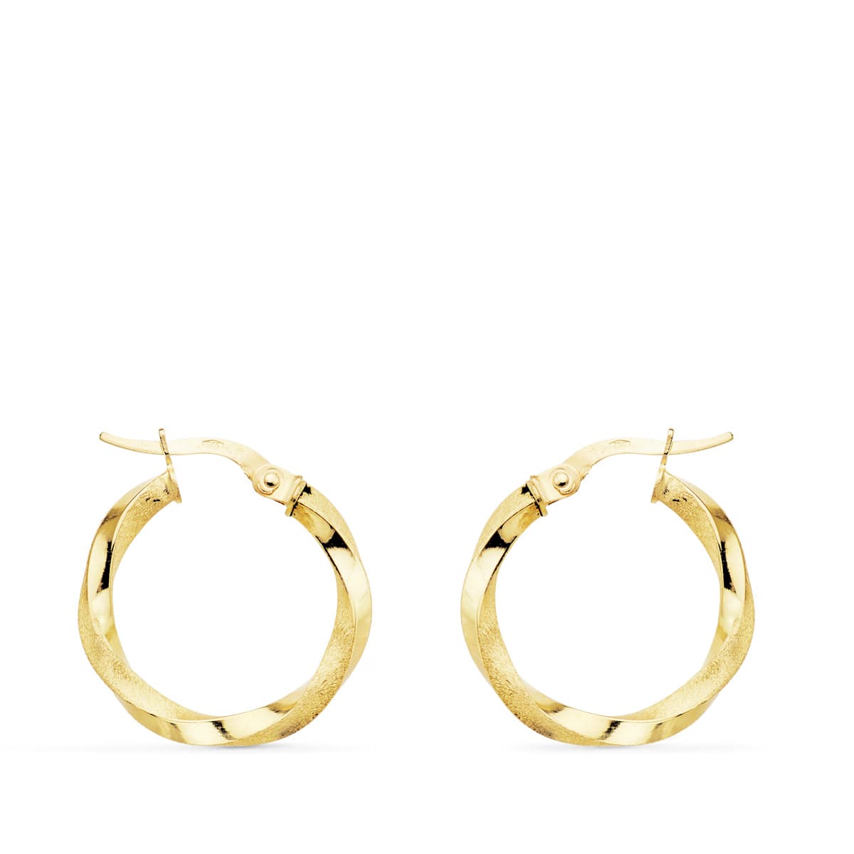 18K AROS ORO AMARILLO HUECOS RETORCIDOS MATE Y BRILLO 20X2.5 MM