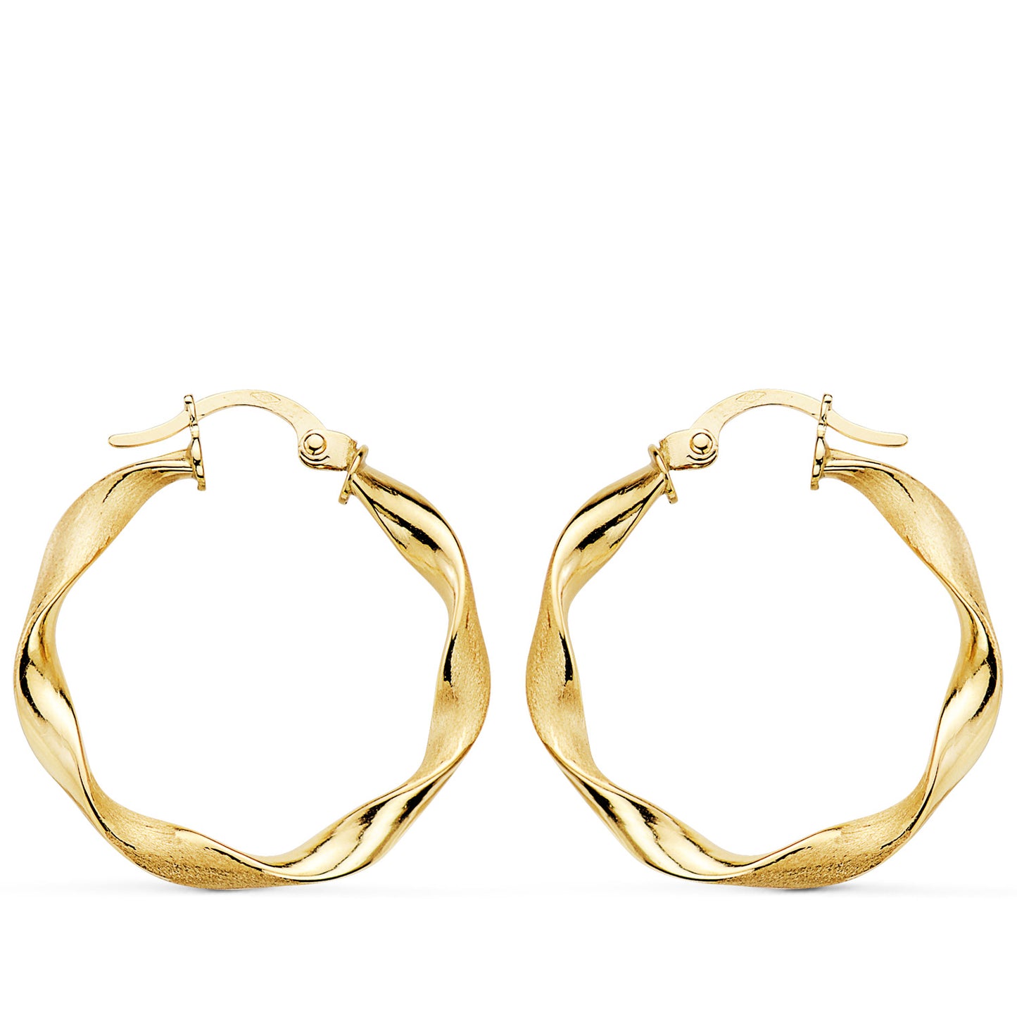 18K AROS ORO AMARILLO HUECOS RETORCIDOS MATE Y BRILLO 24X2.5 MM