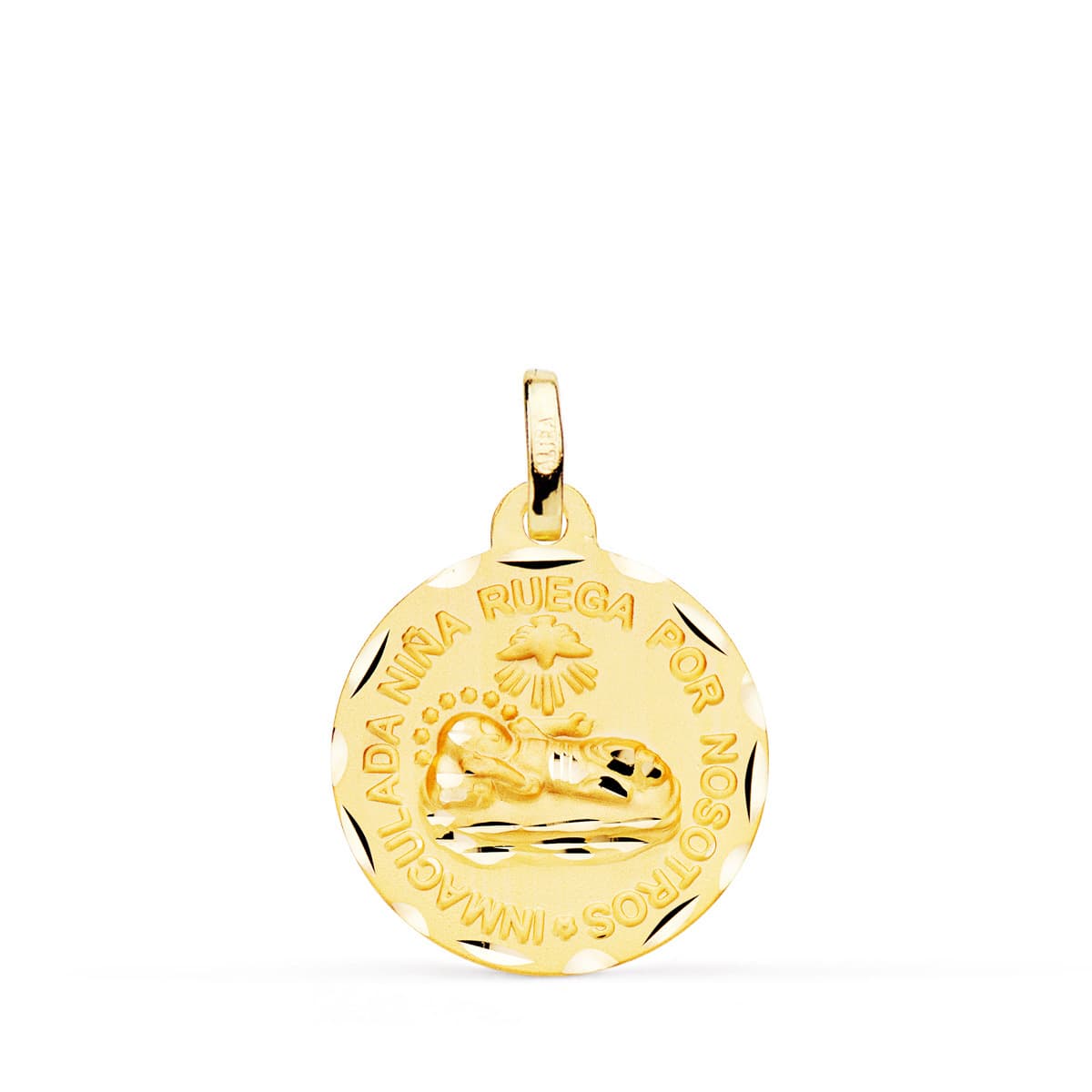 Medalla Inmaculada Niña Ruega Por Nosotros 18 mm de oro amarillo 18K