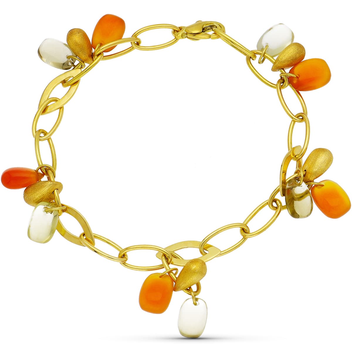 Pulsera Eslabones Piedras Color Ancho 6 mm Largo 19,5 cm de oro amarillo 18K