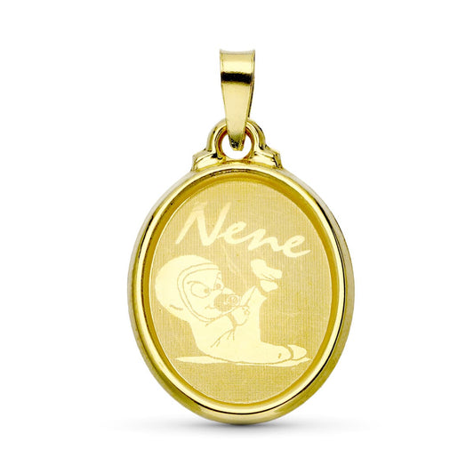 18K COLGANTE ORO AMARILLO LASER OVAL NENE 22X15 MM