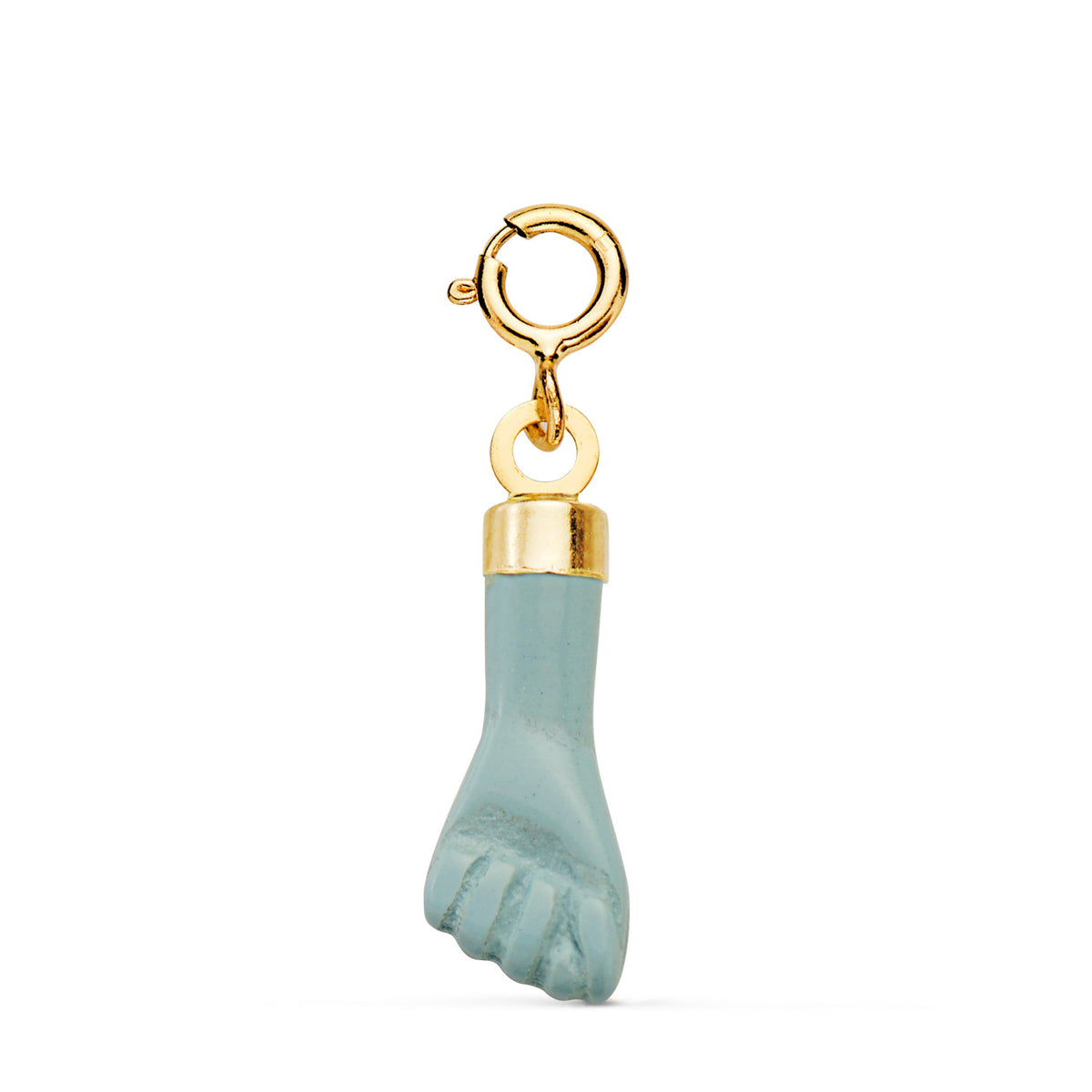 Colgante Higa Puño Mano Pequeña Azul Pastel 17 x 5,5 mm Cierre Reasa de oro amarillo 18K