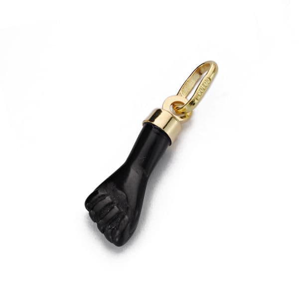 Colgante Higa Puño Mano Pequeña Negra 17 x 5,5 mm de oro amarillo 18K