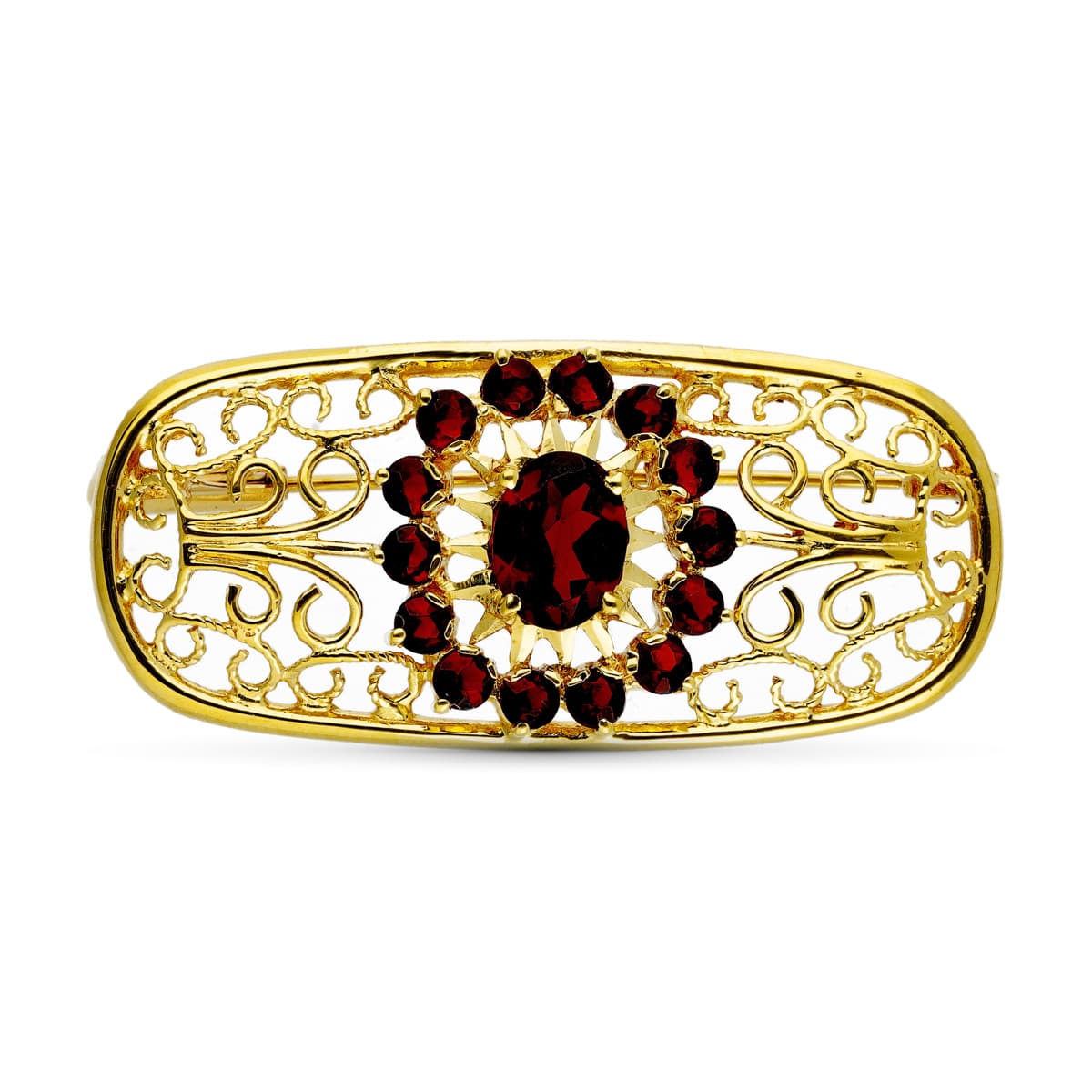Broche Oval 14 Circonitas de oro amarillo 18K