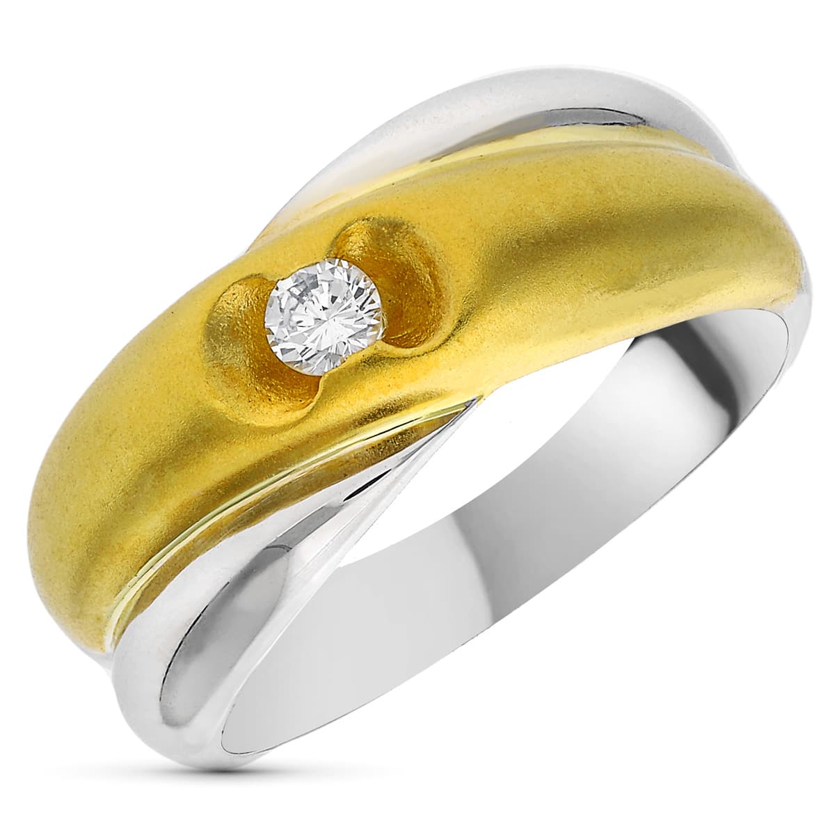 Sortija Bicolor Diamante Natural Talla Brillante 0,10 Qts. Ancho: 8 mm 18K