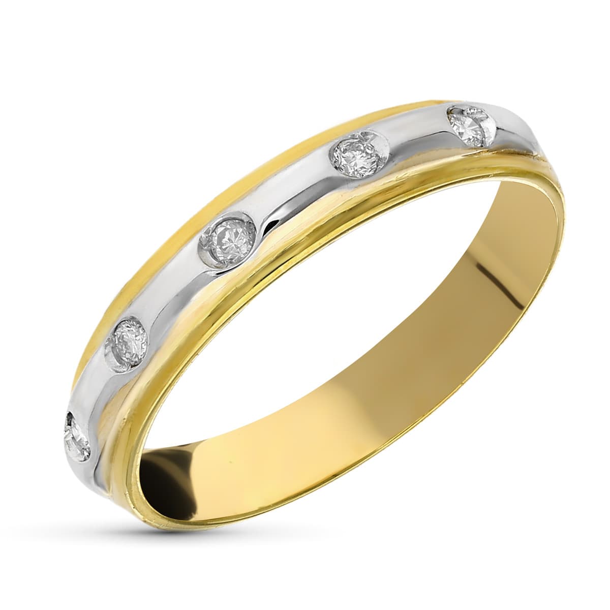 18K SORTIJA ORO BICOLOR DIAMANTES TALLA BRILLANTE 0,15 QTS. ANCHO: 4 MM