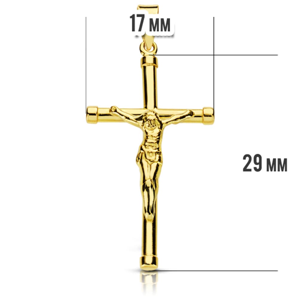 18K CRUZ ORO AMARILLO CON CRISTO HUECA 32X17 MM