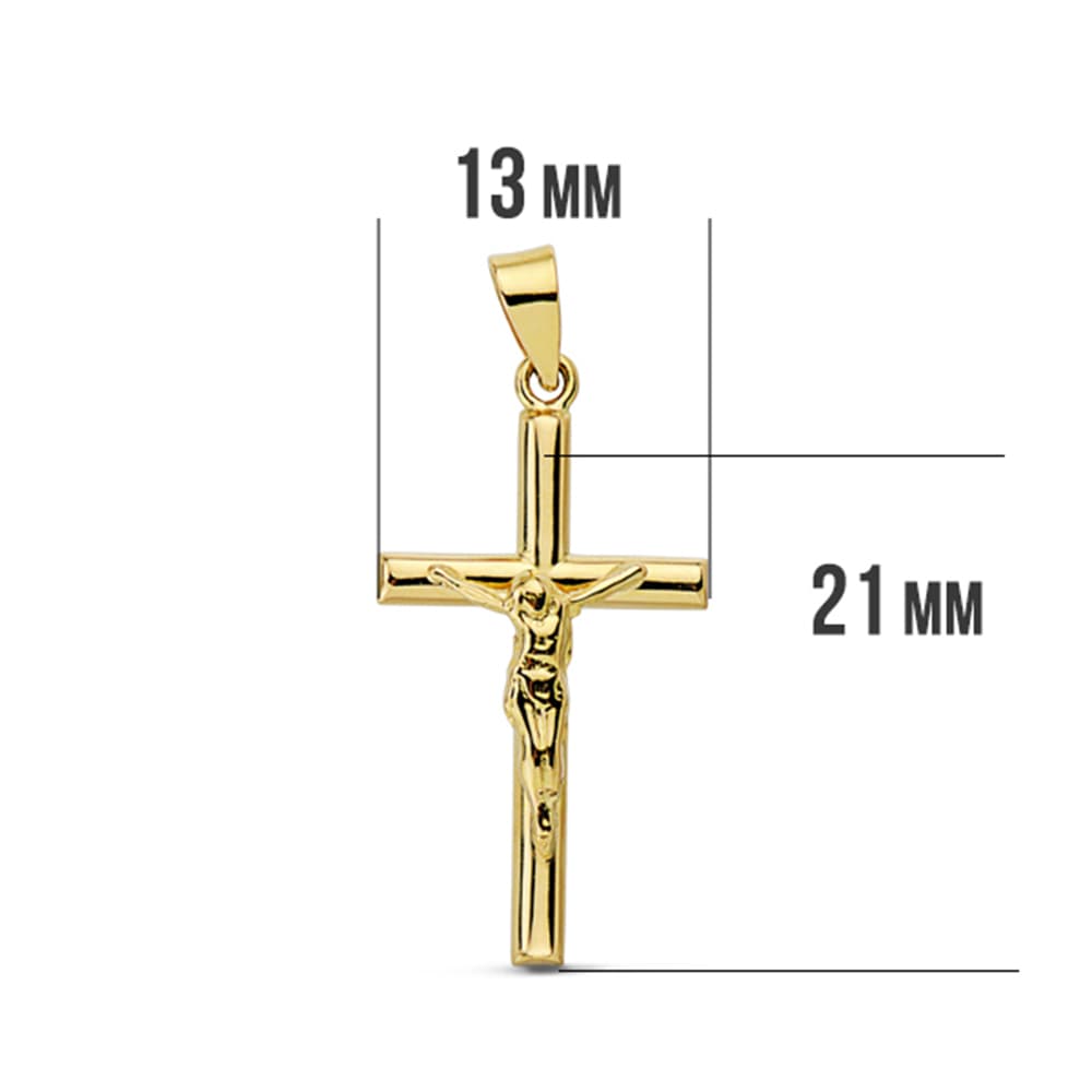 18K CRUZ ORO AMARILLO CON CRISTO REDONDA 21X13 MM