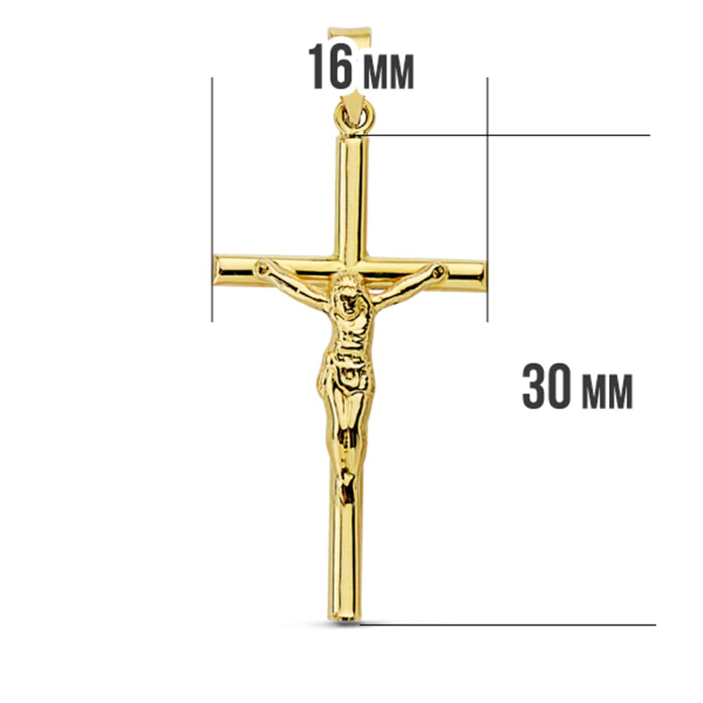 18K CRUZ ORO AMARILLO CON CRISTO HUECA 32X16 MM
