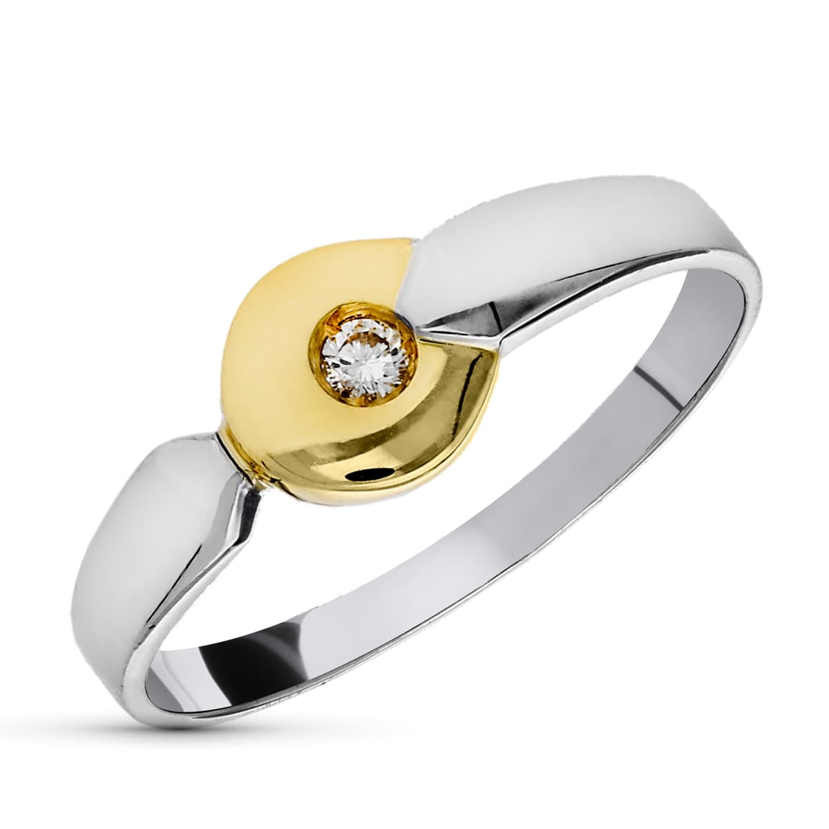 Sortija Bicolor Diamante Natural Talla Brillante 0,04 Qts. Ancho: 6,5 mm 18K