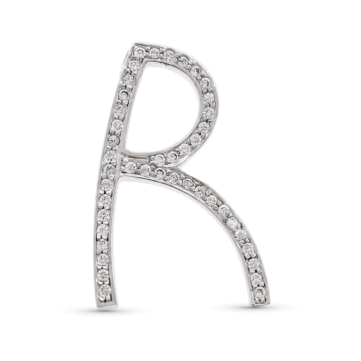 18K COLGANTE ORO BLANCO LETRA R CON CIRCONITA 35X23 MM