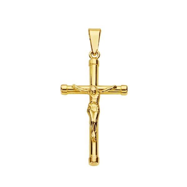 18K CRUZ ORO AMARILLO CRISTO PALO REDONDO 28X15X2 MM