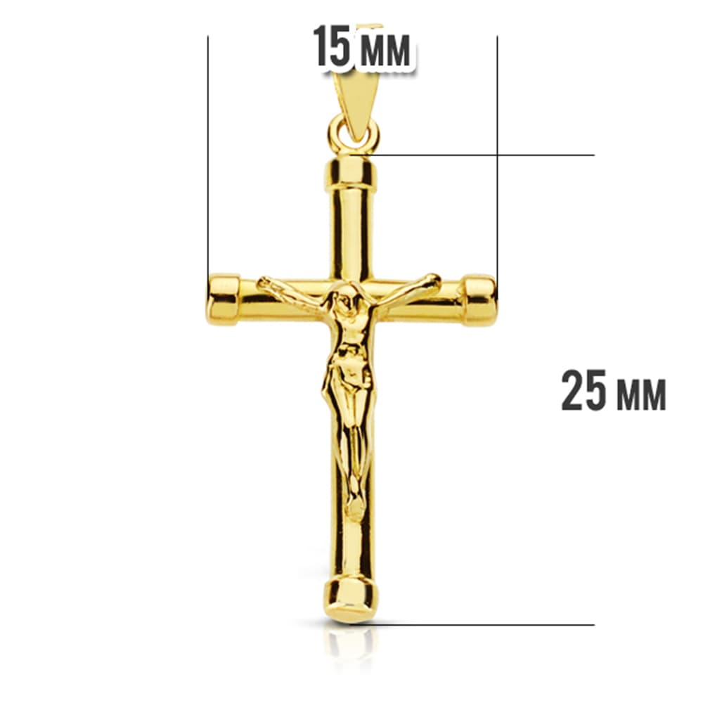 18K CRUZ ORO AMARILLO CRISTO PALO REDONDO 28X15X2 MM