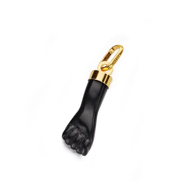 18K COLGANTE ORO AMARILLO HIGA PUÑO MANO MEDIANA NEGRA 19X6 MM